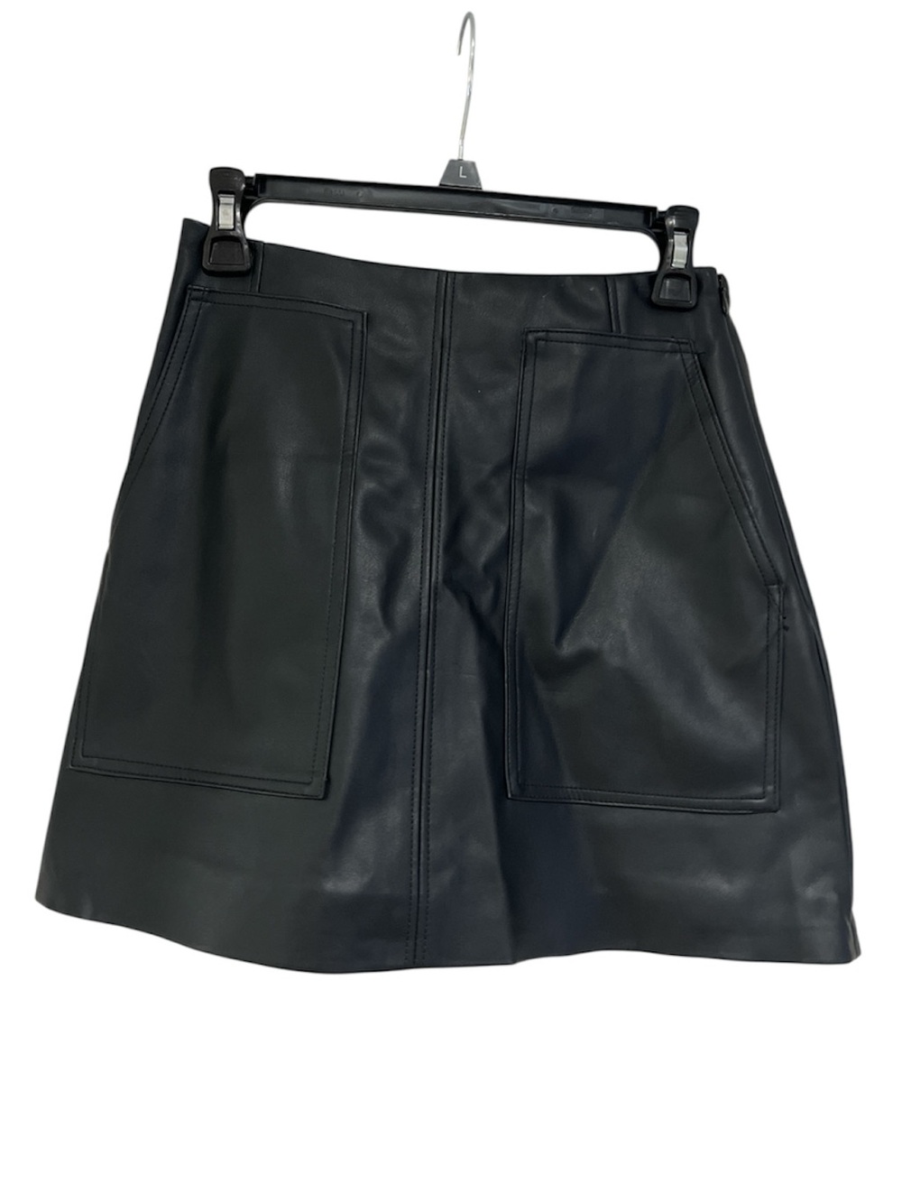H&M Black Vegan Leather Mini Skirt with Front Patch Pockets